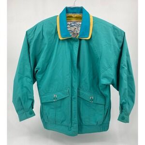 Thames‎ of London Vintage 80s Teal Green Color Block Windbreaker Jacket Lg